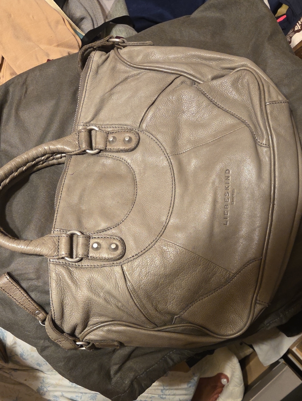 Liebeskind Pebbled Leather Shoulder Bag — Grey Taupe